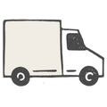 Simple black and white line drawing of a truck