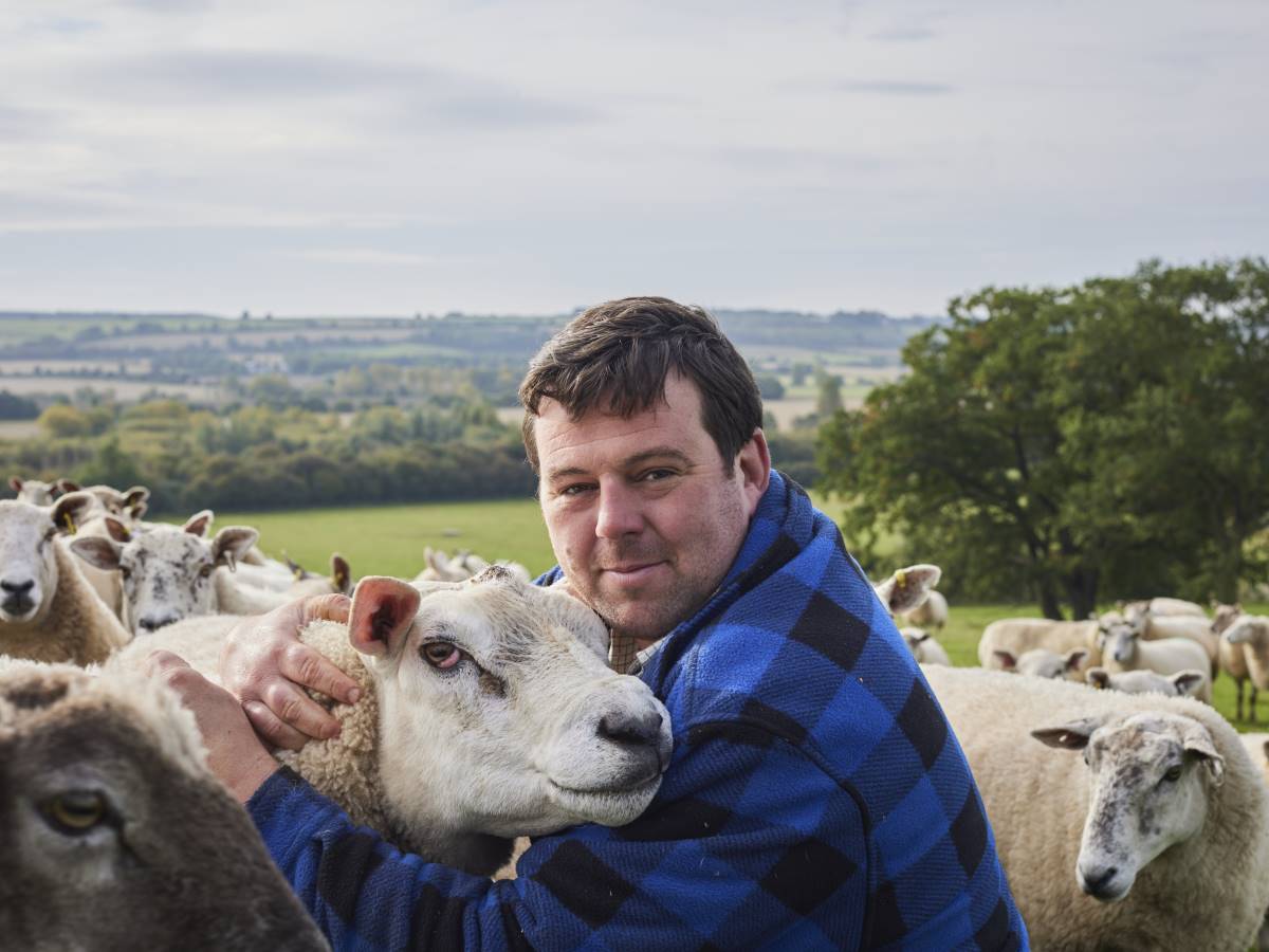 Tom Scott hugging a sheep