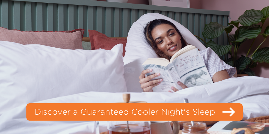 cooler nights sleep link with a women reading in bed