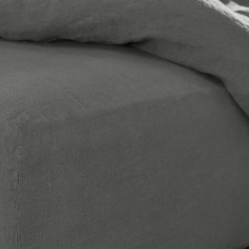 Catarina 100% Linen Fitted Sheet - Charcoal
