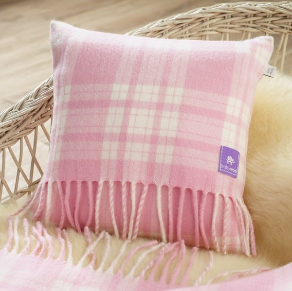 Wool Baby Cushion, Pink Menzies Check