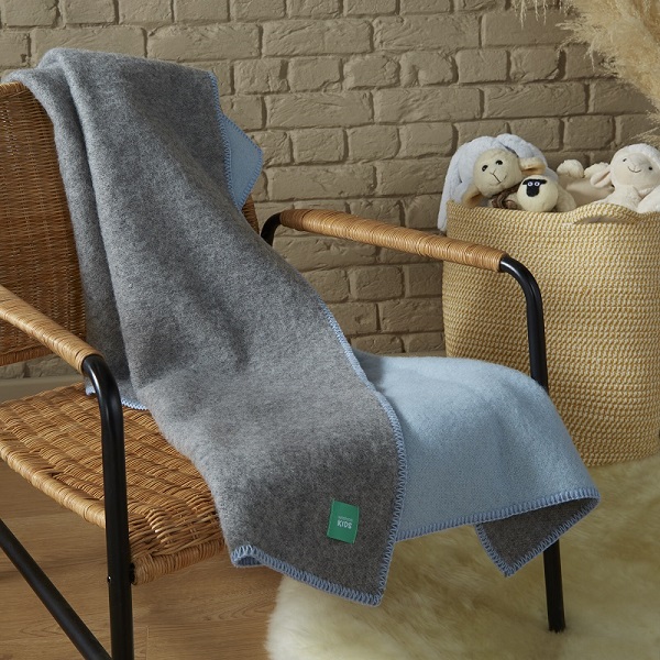 Woolroom Kids DUO Baby Blanket - Blue/Grey