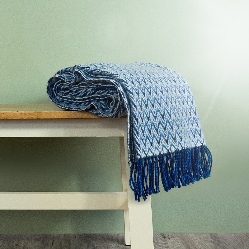 Shady Wave Wool Throw - Blue