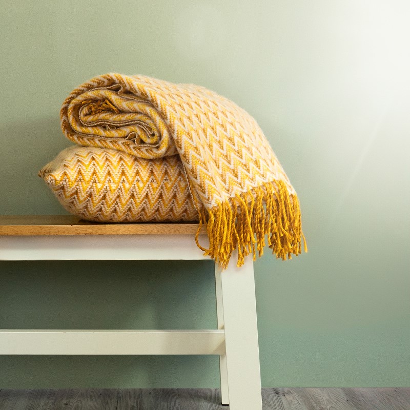 Shady Wave Wool Throw - Yellow