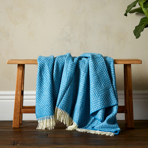 Bright Diamond Merino Throw- Aqua