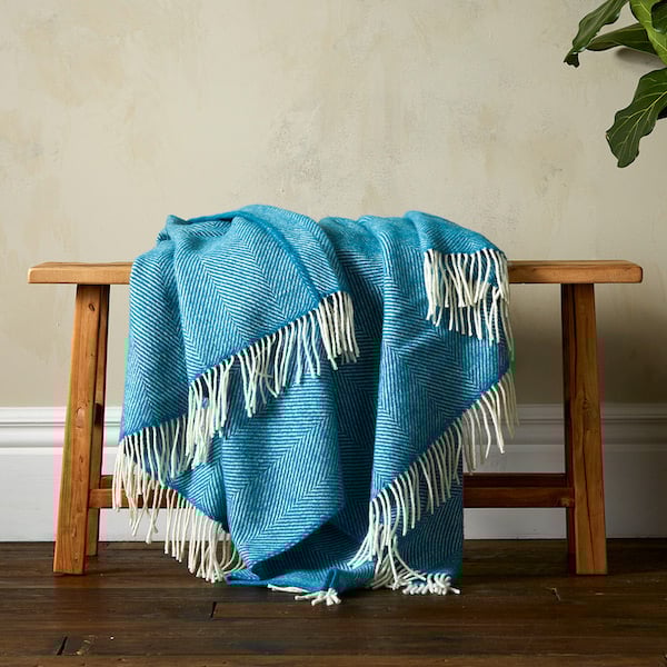 Greta Herringbone Wool Blanket - Teal
