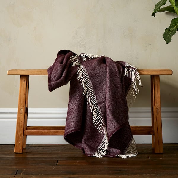 Woolroom Lilly Herringbone Pure New Wool Throw - Plum
