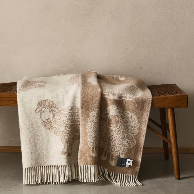 Wool Blanket - Beige Curly Lamb Blanket