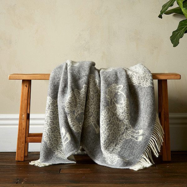 Wool Blanket - Grey Curly Lamb Blanket