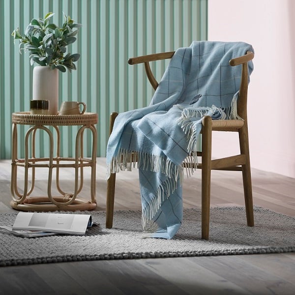 Woolroom Check Merino Throw - Powder Blue