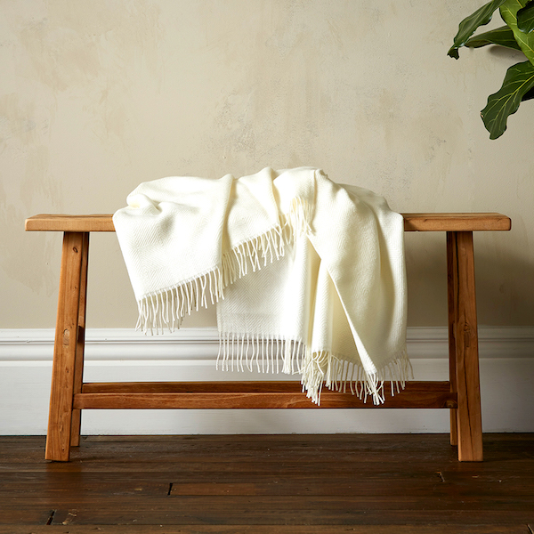 Woolroom Diamond Twill Throw - White