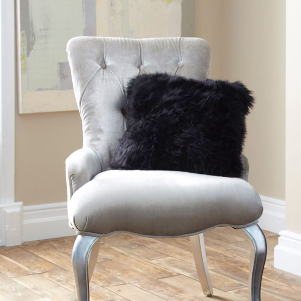 Single Sided Sheepskin Cushion Cover - Black
