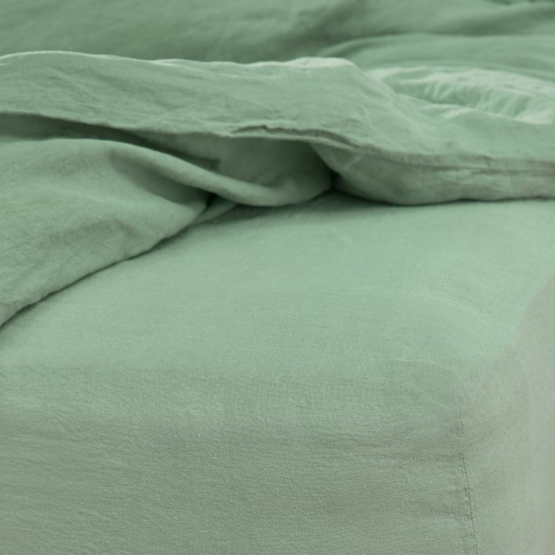 Catarina 100% Linen Fitted Sheet - Sage