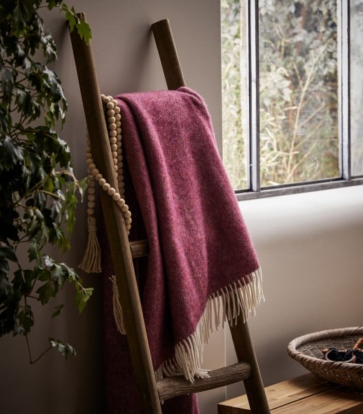 Herringbone Shetland Wool Throw - Berry
