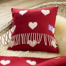 Merino Wool Cushion, Red Hearts