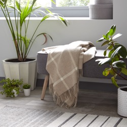 Windowpane Merino Wool Throw - Beige