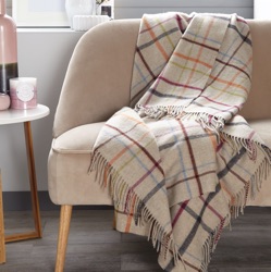 Windowpane Merino Wool Throw - Beige/ Multi