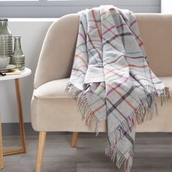 Windowpane Merino Wool Throw - Grey/ Multi
