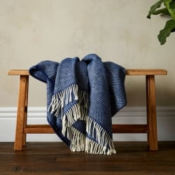 Greta Herringbone Wool Blanket - Navy