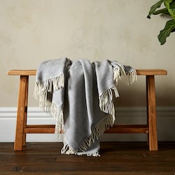 Woolroom Lilly Herringbone Pure New Wool Throw - Grey