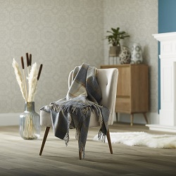 Woolroom Block Windowpane Merino Wool Throw - Beige/Grey