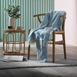 Woolroom Check Merino Throw - Powder Blue
