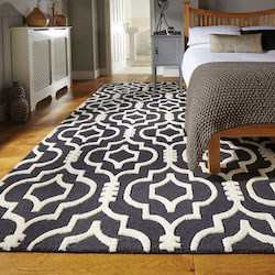Moorish Traditional Carved Wool Rug - Morocco Charcoal